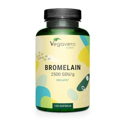Image of Vegavero Bromelain 650 mg High Strength 2400 GDU/g Gastro Resistant DrCaps® NO Additives, Lab Tested Pure Pineapple Enzyme 90 Capsules Vegan