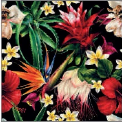 Image of 20pcs Exclusive Napkins for Decoupage Event Party Dinner Paradise Flowers on Black SLOG 052401