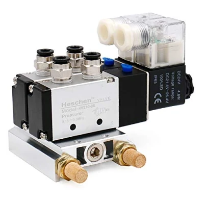 Image of Heschen Electrical Pneumatic Twin Solenoid Valve 4V210 08 DC 24V PT1/4 5 Way 2 Position Manifold Base Muffler Quick Fittings Set