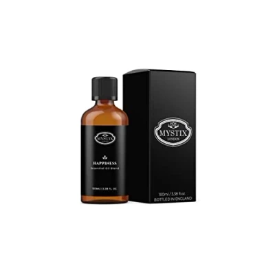 Image of Mystix London Happiness Pure &amp; Natural Essential Oil Blend 100ml for Diffusers, Aromatherapy Massage Blends Perfect as a Gift Vegan, GMO Free