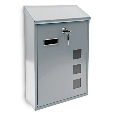 Image of Relaxdays Design Mailbox / Letterbox Metal 4 Colours 3 Viewing Windows 25x40 cm Post Mail Secure, Silver