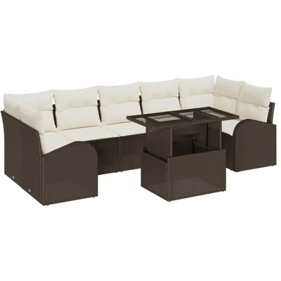 Image of vidaXL 8 Piece Garden Sofa Set with Cushions Brown Poly Rattan