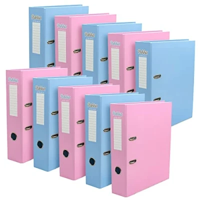 Image of Pukka Pad, Pastel A4 Lever Arch Files 10 Pack 70mm Spine with Customisable Label for Large Amounts of Documents and Thumb Hole Retrieval 32 x 28cm, Pink Blue