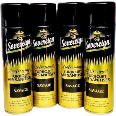 Image of 4 x Bundle New Scents Sovereign Car Home Office Gym Turbojet Air Sanitiser Freshener Spray (Savage)