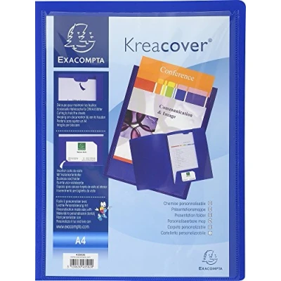 Image of Exacompta Ref 43502E Kreacover Personalisable Presentation Folder Suitable for A4 Documents, Business Card Slot, Pre Cut Tabs Holding Documents Blue