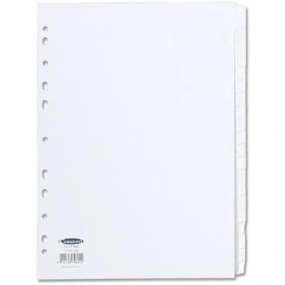 Image of Concord Subject Dividers 230 Micron Punched 11 Holes 20 Part A4 White Ref 79601/96