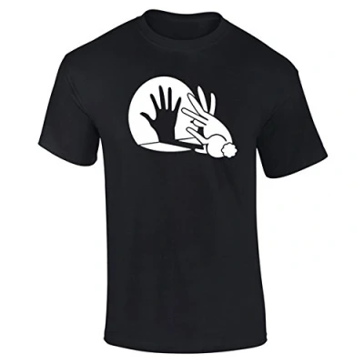 Image of Mens Rabbit Hand Shadow Puppet Funny T Shirt Black (L)
