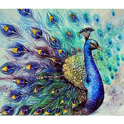 Image of OWN4B Cross Stitch Kits Stamped, Beautiful Peacock Printed Pattern 11CT 14.2x18.1 inch DIY Embroidery Kit (Peacock)