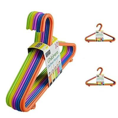 Image of RYSONS Pack of 20 Children&#039;s Hangers for Clothes Kids Child Baby Multi Coloured Non Slip Bulk Strong Plastic 29cm x 17cm