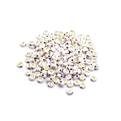 Image of Vintageparts FACHHANDEL FÜR SCHMUCKZUBEHÖR 200 x White and Gold Letter Acrylic Beads