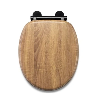 Image of Croydex Ontario Toilet Seat with Soft Close Flexi Fix Patented V Plate Hinges, Never Slip Grip Pad Technology, Top and Bottom Hinge Fittings, Black Teak Effect