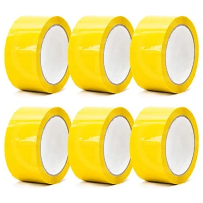 Image of Edenpack 6 Rolls Yellow Colour Low Noise Adhesive Tape 50MM x 66M Art and Craft DIY Decorative Packaging Packing Parcel Strong Seal Coloured Acrylic