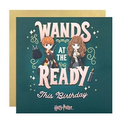 Image of Cardology Harry Potter Birthday Card For Her Anime Collection Officially Licensed Wizarding World Merchandise (Wands At The Ready)