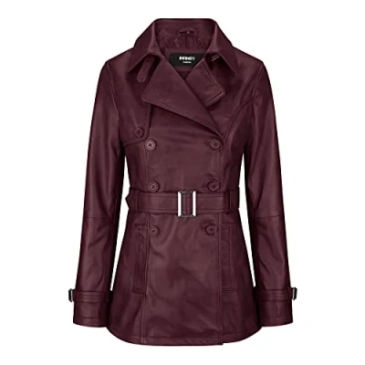 Image of TruClothing Women Superior Leather Biker Jacket Coat Vintage Retro Design burgundy XL