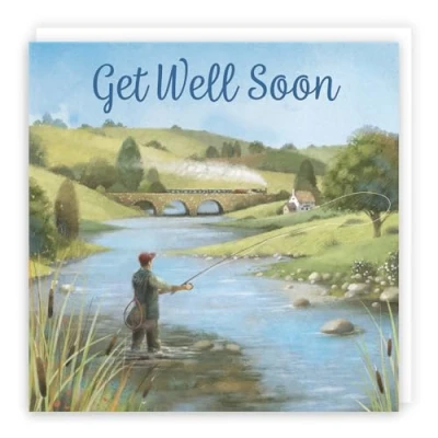 Image of Hunts England Fly Fishing Get Well Soon Card For Him Milo&#039;s Gallery Sport Feel Better Lovers Boys, Men, Husband, Dad, Grandad, Son, Brother