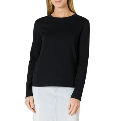 Image of Amazon Essentials Women&#039;s 100% Cotton Regular Fit Long Sleeve Crewneck T Shirt, Black, S