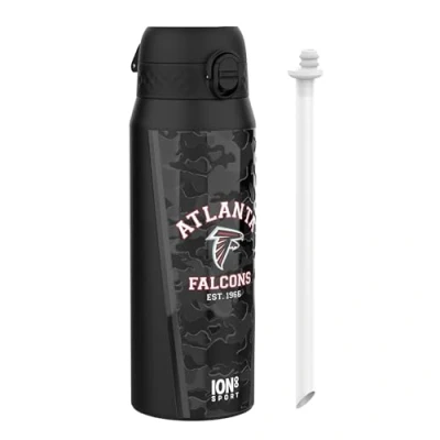Image of Ion8 NFL Falcons Sports Thermal water Bottle with Removable Straw, 750ml/24oz, Leak proof Vacuum Insulated Drinking Bottle, Easy to Open, Secure Lock, Dishwasher Safe, Flip Cover, Metal
