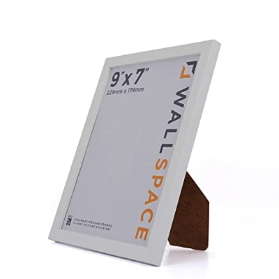 Image of Wall Space Thin 9x7 White Frame Picture 9 x 7 inch 7x9 Frames made from SOLID WOOD with REAL GLASS Photo