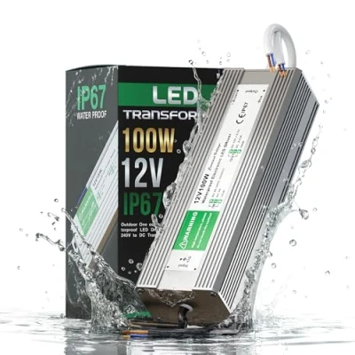 Image of 12V 100W 8.33Amps LED Power Supply Transformer, IP67 Waterproof Constant Voltage Outdoor Transformer converts AC 90 250v to DC current.