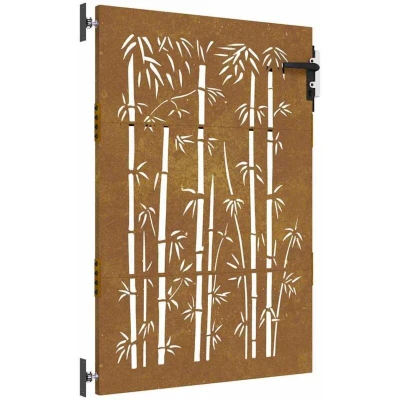 Image of vidaXL Garden Gate 85x125 cm Corten Steel Bamboo Design