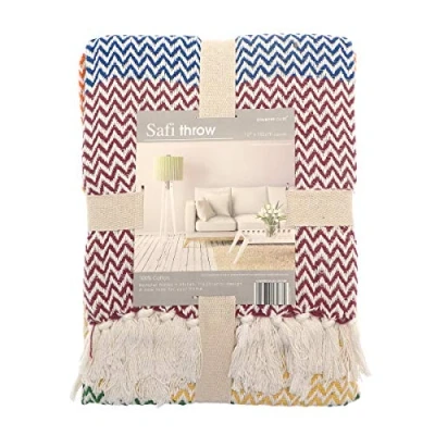 Image of Country Club Safi Rainbow Chevron Weave Fringed Cotton Throw 127x152cm