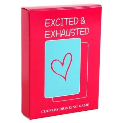 Image of Couples Adult Party Drinking Games Game Night Friends Fun Nights (Excited and Exhausted) (Pink, One Size)