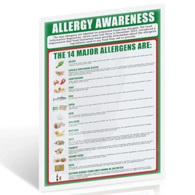 Image of DETAILING GARAGE Food Allergy Awareness Sign, 14 Regulated Allergens, 400g Laminated Poster for Oil and Waterproof, Essential Allergen Information UK Businesses (A4, 297x210mm)