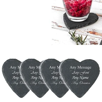 Image of Personalised Engraved Heart Shape Natural Slate Drinks Coaster Set of 4