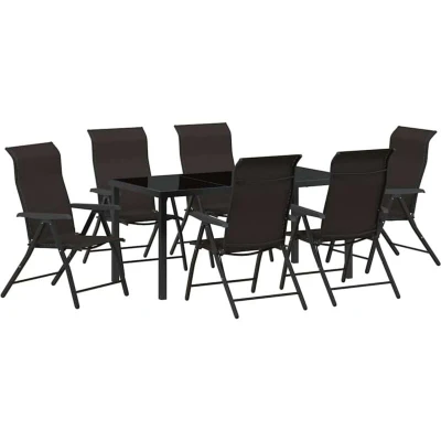 Image of vidaXL 7 Piece Garden Dining Set Black Poly Rattan