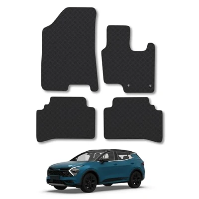Image of Rubber Car Mats Compatible with Kia Sportage PhEV (2022 ) Tailored Fit Floor Set Accessory Black Custom 4 Pieces Clips Anti Slip Backing, Heavy Duty &amp; Waterproof