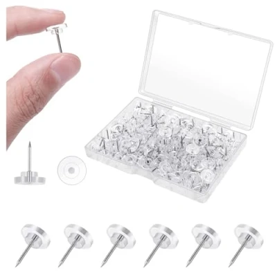 Image of Pins for Pinboard,200 PCS Drawing Push Transparent Thumb Tacks Plastic Head Steel Point Flat Wall Hangings Cork Board Maps Posters Photos Pinboard