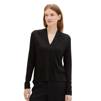 Image of TOM TAILOR Women&#039;s 1039089 Long Sleeved T Shirt, 14482 Deep Black, XXS