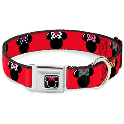 Image of Buckle Down Seatbelt Dog Collar Minnie Mouse Silhouette Red/Black/Polka Dot 1&quot; Wide Fits 11 17&quot; Neck Medium