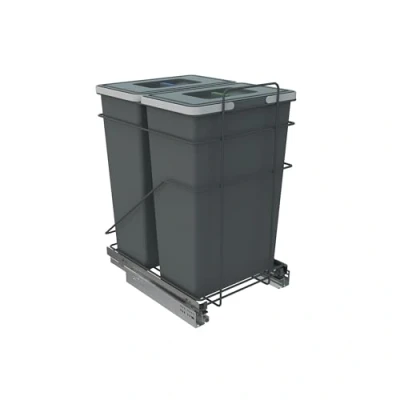 Image of Handle &amp; Home 500mm Grey Cabinet Bin Base Mounted 2 x 35L Integrated Pull Out Waste Recycling