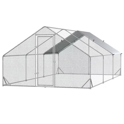 Image of PawHut Chicken Run Galvanised Walk in Coop Hen Poultry House Cage Rabbit Hutch Pet Playpen Garden w/Water Resist Cover, 3 x 6 2m