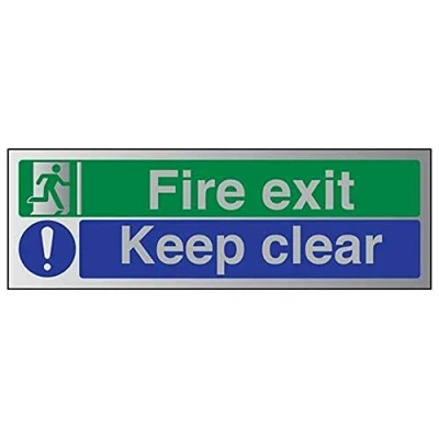 Image of V Safety Fire Exit/Keep Clear Sign 450mm x 150mm Self Adhesive Alu Effect