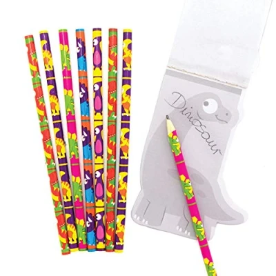 Image of Baker Ross AX608 Dinosaur Pencil Set Pack of 12, Ideal for Kids School Set, Homework, Classwork, Party Bag Filler and Small Gifts