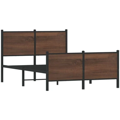 Image of vidaXL Metal Bed Frame without Mattress Brown Oak 120x190 cm Small Double