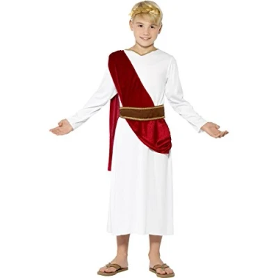 Image of Smiffys Roman Costume, White with Robe, Belt and Headpiece, Boys Fancy Dress, Child Dress Up Costumes