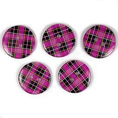 Image of Tartan Checked Squares Round 2 Hole Buttons 15mm Wide Pack of 5 (Pink Purple)
