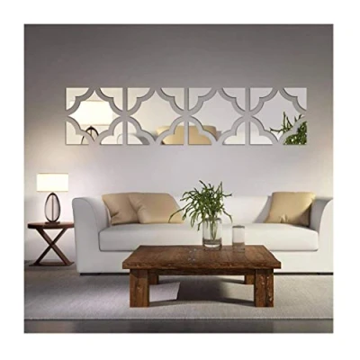 Image of 3D Mirror Wall Stickers, 4 Pcs Acrylic Square Geometric Pattern DIY Art Decals, Self Adhesive Plastic Sheet Tiles Home Decoration for Living Room Bedroom Stair Decor (Square 4pcs)