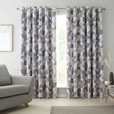 Image of Catherine Lansfield Oslo Geo Eyelet Curtains 66x72 Inch Grey