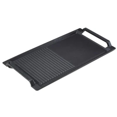 Image of Arebos Grill Plate for Induction, 43.6 x 22.9 cm Frying Plate, Cast Iron Pan Stove Tops, Oven, BBQ, Gas with Non Stick, Scratch Resistant Base, Semi Ribbed &amp; Smooth