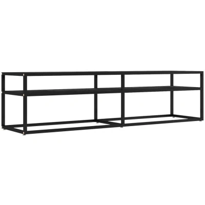 Image of vidaXL TV Cabinet Black Marble 160x40x40.5 cm Tempered Glass