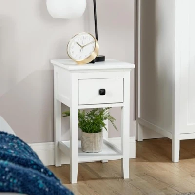 Image of Home Source Bedroom Bedside Table Nightstand Cabinet, 1 Drawer Lamp Side Table, White