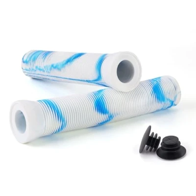 Image of Wilitto Scooter Grips Bike Handlebar with Bung Ends, Soft Rubber Flangeless Mountain Handles For Stunt Scooters, MTB, BMX Urban Bike, Tricycle, Wheel Chair White Blue