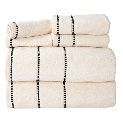 Image of Lavish Home Luxury Cotton Towel Set Quick Dry, Zero Twist and Soft 6 Piece With 2 Bath Towels, Hand Towels Washcloths Bone/Black