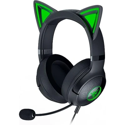 Image of Razer Kraken Kitty V2 Wired RGB Headset with Ears (Stream Reactive Lighting, HyperClear Cardioid Mic, TriForce 40 mm Drivers, 7.1 Surround Sound) Black