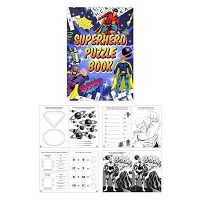 Image of Henbrandt 6x Mini Super Hero Superheroes Puzzle Book Kids A6 Activity Colouring Word Fun Party Bag Boys and Girls Books