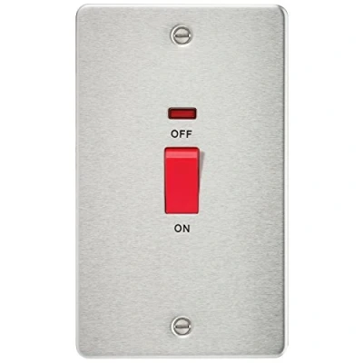 Image of KnightsBridge Flat Plate 45A 2G DP switch with neon brushed chrome